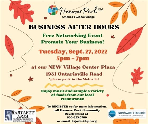 Business After Hours Event on September 27, 2022 starting at 5:00pm