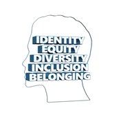 head outline with diversity, equity and inclusion written in it