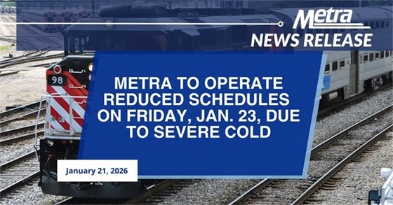 Metra to operate reduced schedules on Friday, Jan 23rd due to severe cold weather