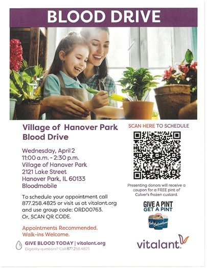 Hanover Park Blood Drive - April 2nd 11:00 AM - 2:30 PM