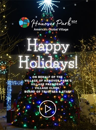 Happy Holidays from the Village of Hanover Park with image of tree