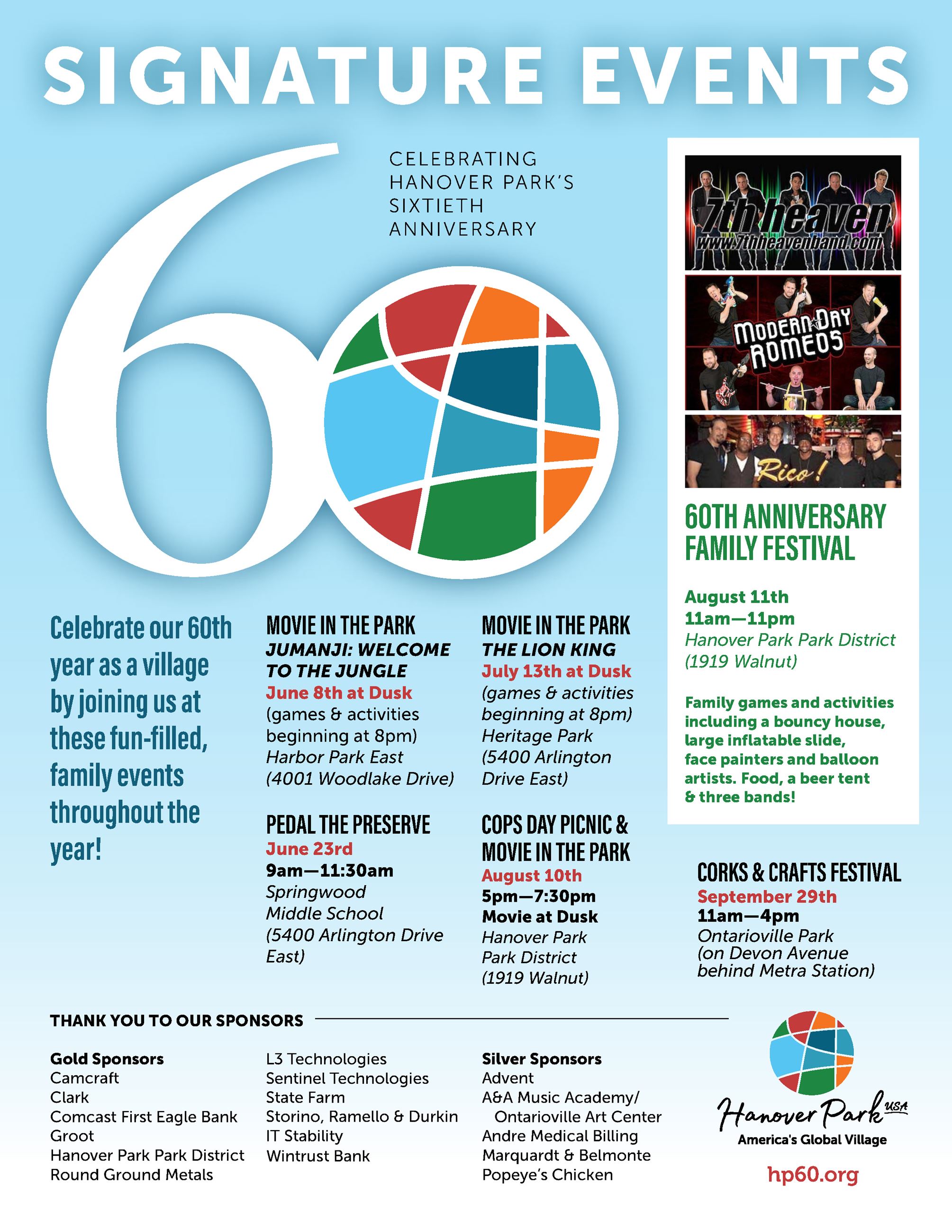 Schedule of Events for 60th Anniversary