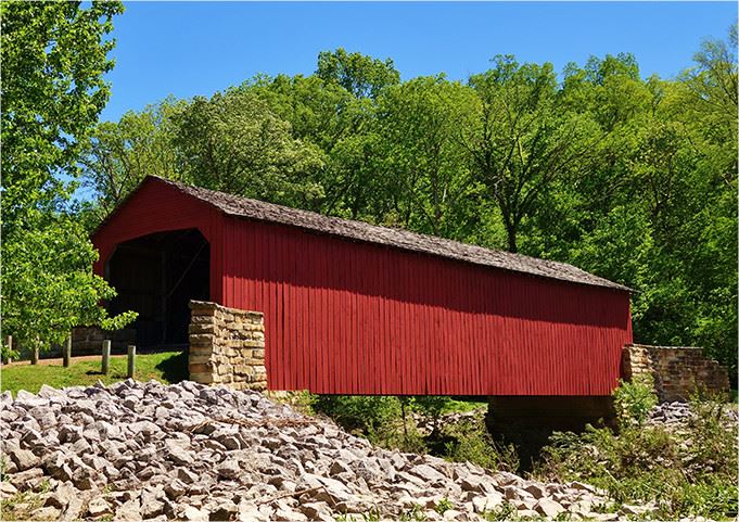 A red covered bridge 