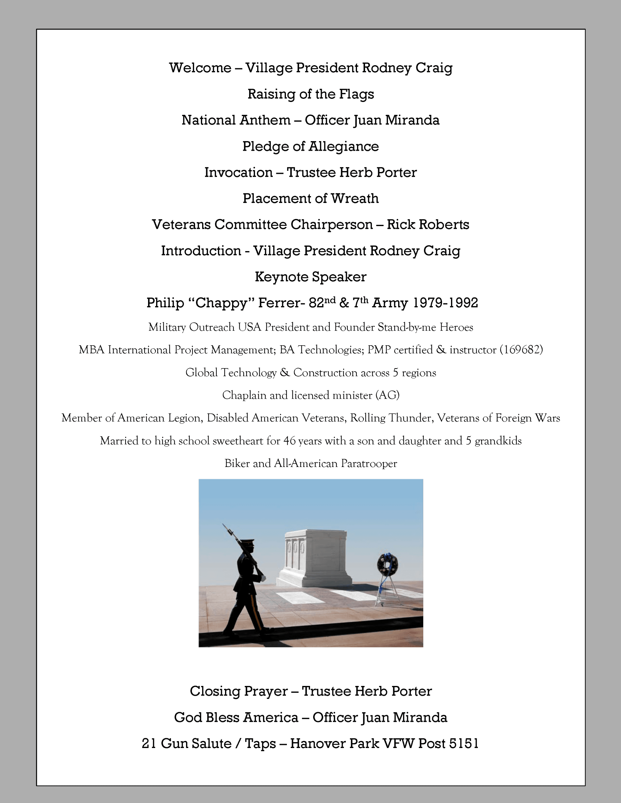 Memorial Day Program 2024