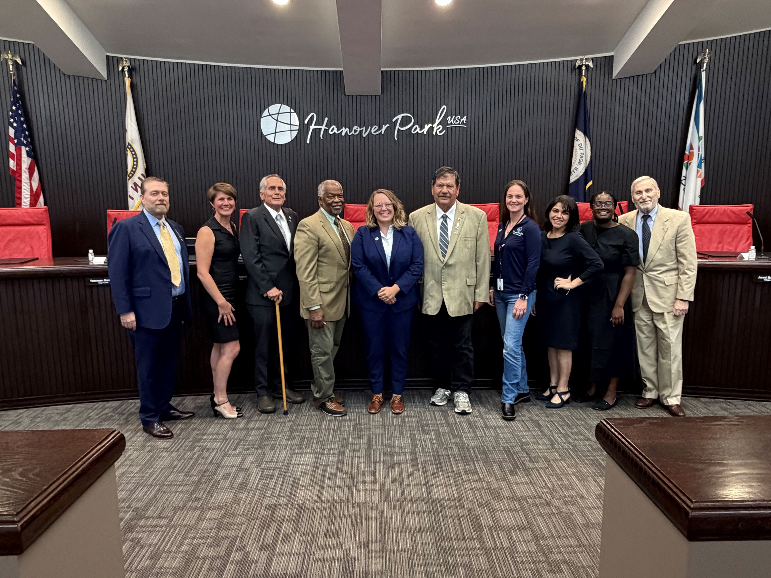 Photo of Village Board with new Village Manager